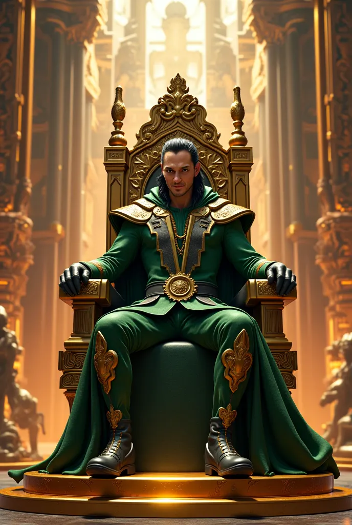 Play the villain Loki sitting on the throne 