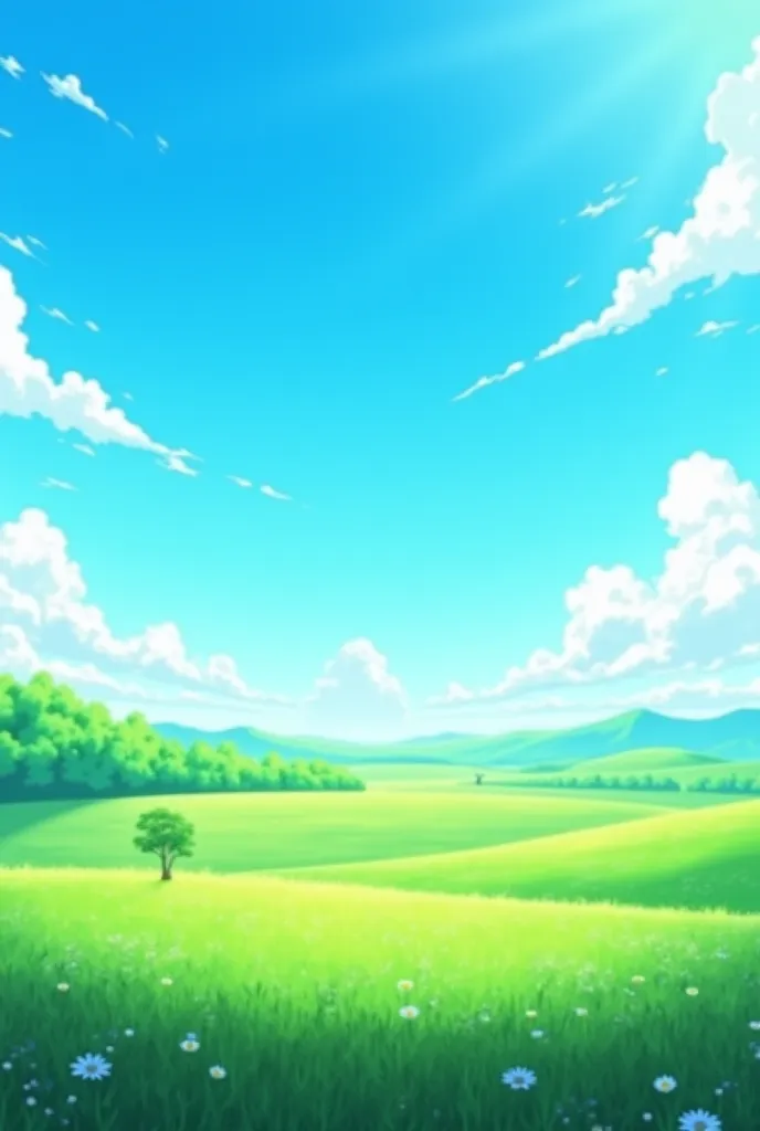 Modern retro animes 4k, Of landscape In the field and a blue sky is in focus Beautiful and beautiful it's sunny 