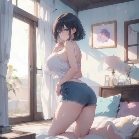 Full-body anime kawaii character, beautifully detailed eyes and lips, long eyelashes, soft and elegant expression. A young woman with a slender and graceful figure, wearing a perfect, sexy and elegant thicc body nice sexy appeal, large breasts and butt. He...