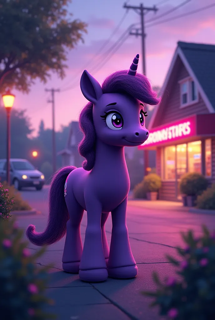 Twilight the purple pony 😨 . Parking car grocery shop sun . Huh  