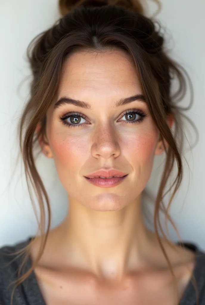 emily swallow,a woman, front face, thick eyebrows, freckles, strong blush, 
neutral expression
white background