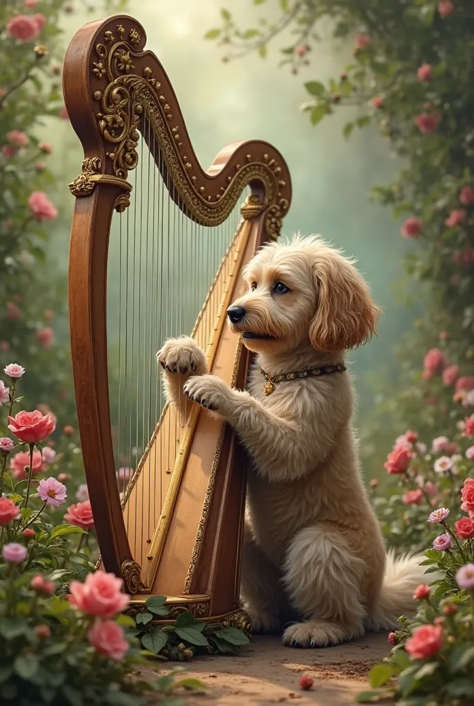 Dog playing the harp