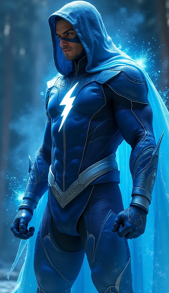 Create me a fusion of sub-zero from Mortal Kombat and the flash, merging the personality and appearance of the two characters, I want the Flash costume with the features and details of sub-zero in an ice arena 