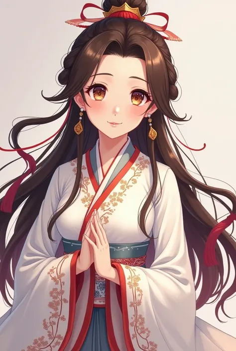 
Lan Yue has a long hair of brown tones with reddish reflections.. her brown eyes , Their skin is smooth and has a slightly dark brown tone.
A medium-build body with plump cheeks

Apparel:

Uses the white and heavenly robes characteristic of the Lan Clan, ...