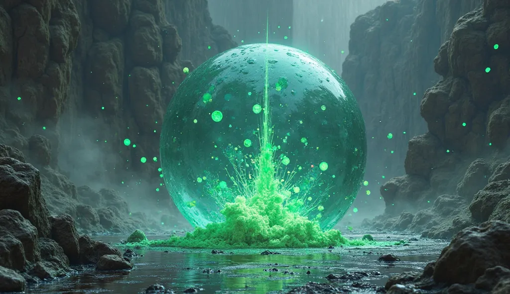 Create an image showing a fantasy setting where You create an acidic bubble at a point within range, where it explodes in a 5-foot-radius Sphere. Each creature in that Sphere must succeed on a Dexterity saving throw or take 1d6 Acid damage.