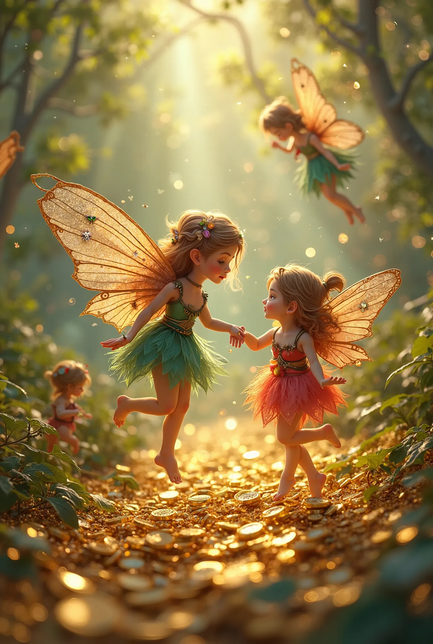 Gold coins with fairies
