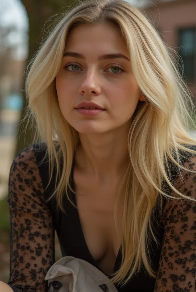 Margot’s striking blond hair cascades in soft waves around her face, accentuating her expressive, twinkling eyes that are always on the lookout for fun and flirtation. Her round puffy face, framed by subtle makeup that highlights her porcelain complexion, ...