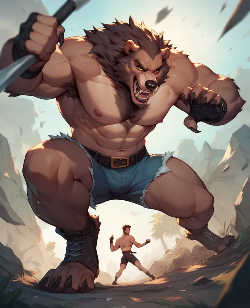 Werewolf fighting a bear