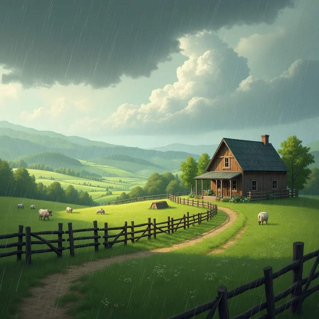 Farm and rain