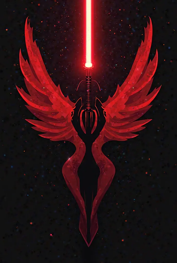 insigne des sithh, croisée avec 2 sabres laser rouge en arrière plan, 2 dimensions vectoriel, image simple