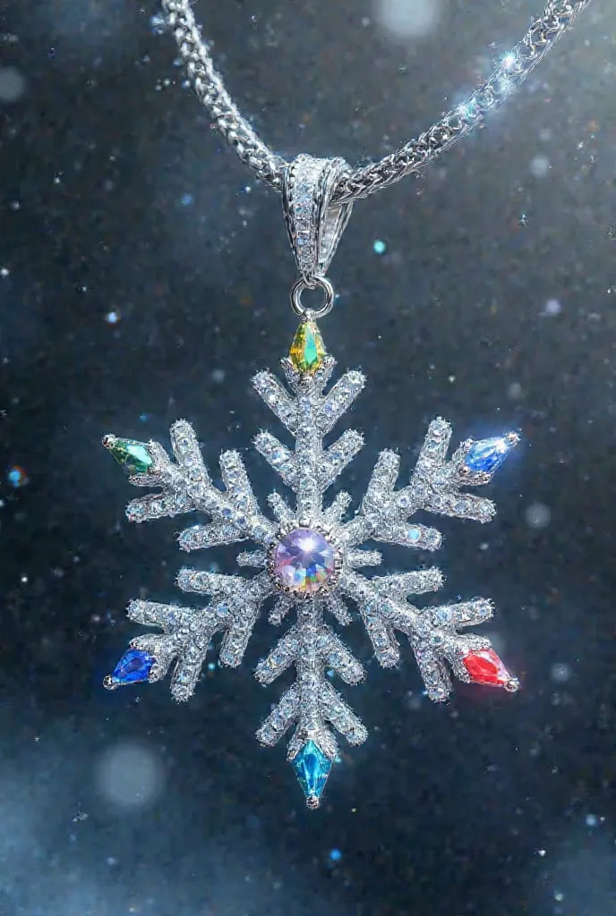 Snowflake necklace with different colored tips 