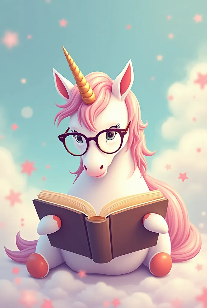 A vectorized drawing of a unicorn with lenses reading a book