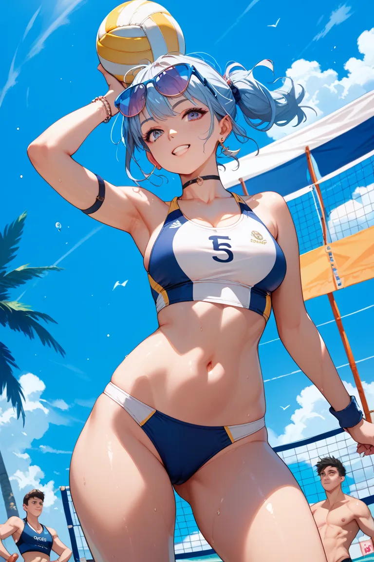 Volleyball in a real swimsuit