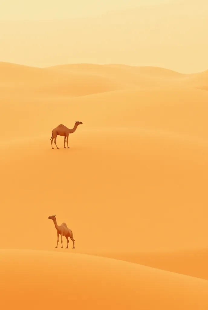 Give me 4 vertical images of the same camel alone in the same desert but with different poses. 