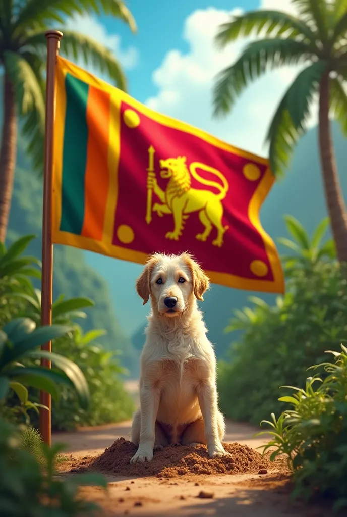 A dog poop on srilanka flag