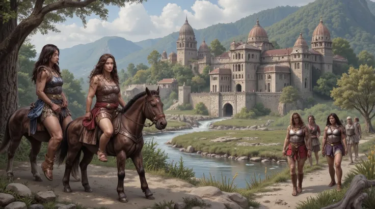 Ancient Greece, Greek Amazons. Only women, ancient Greece, Amazons. The majestic city of Themyscira, the mythical Greek Amazon city. The scene shows Amazons walking around the city, revealing what the city looks like inside the walls. The city is a fortres...