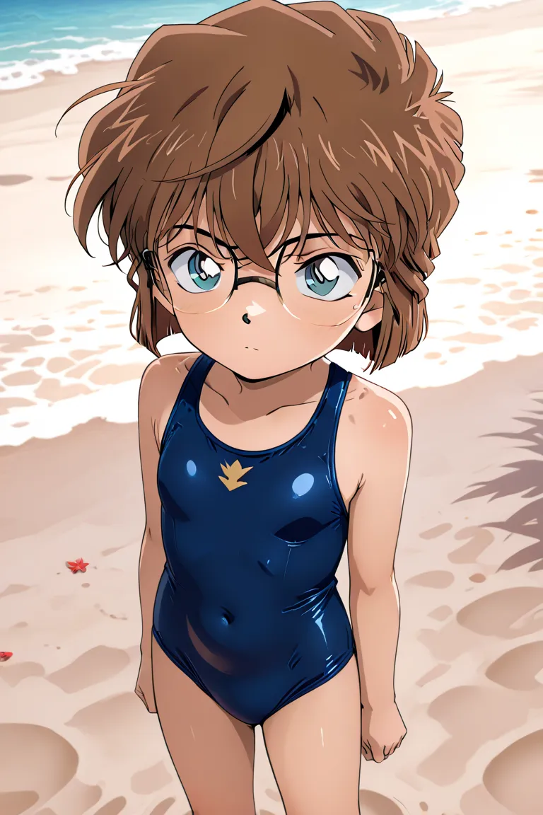 Detective conan haibara ai ,cool swimsuit,private beach,standing up