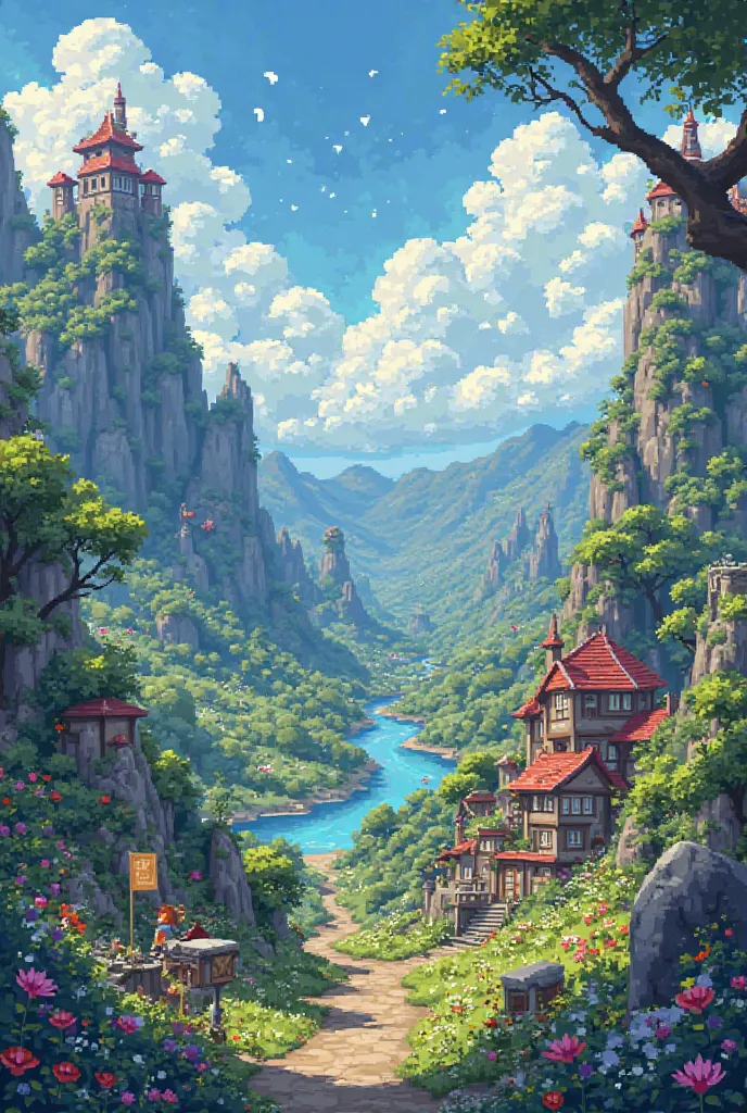 Fantasy world in pixel art