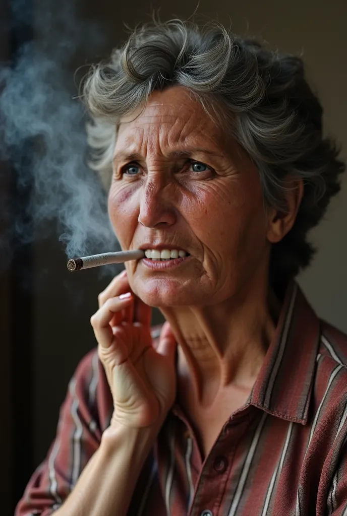 My mother told me, “My son, if you want my approval, quit smoking.” If I give you a picture of my mother, I want you to create an expressive image about smoking, with my mother saying, “If you want my approval, quit it.”