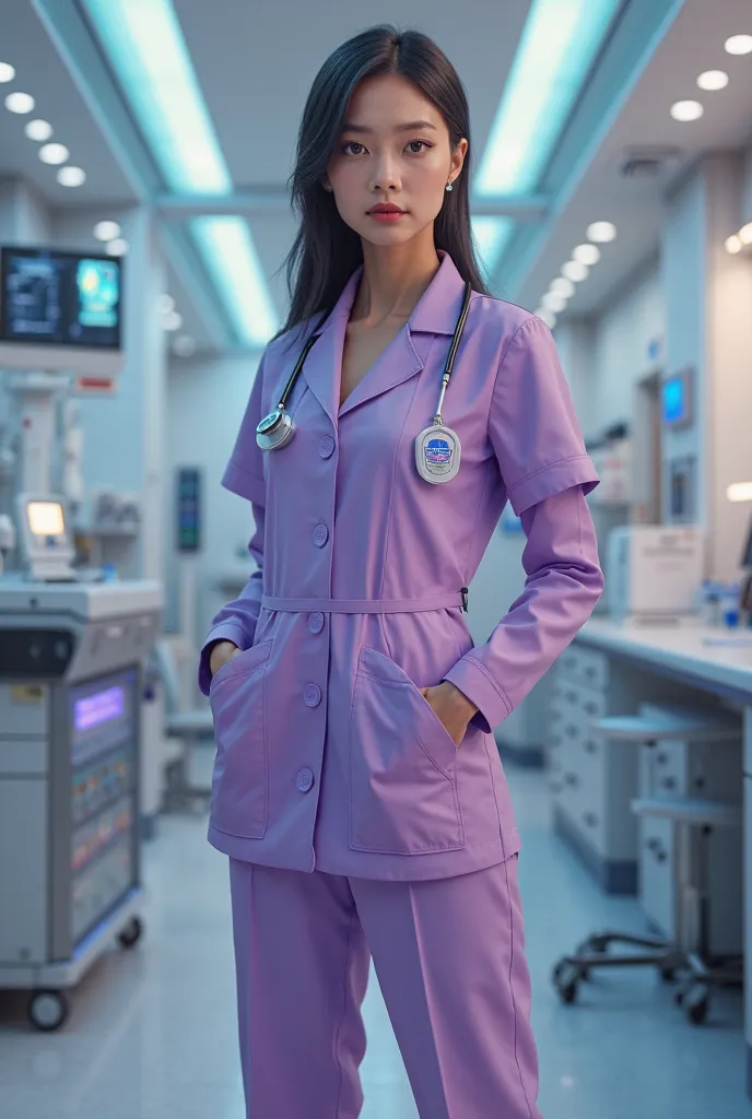 Create a doctor in a lila uniform and let the doctor be great