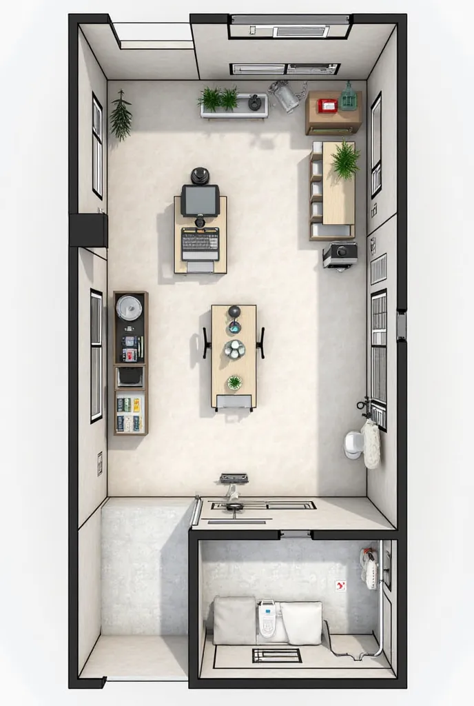 Ground Floor (25 m²) - Open Layout
	1.	Main Research & Control Area (16 m²)
	•	Large central workstation with multiple monitors for data analysis.
	•	Telescope control station integrated into the desk.
	•	Partition shelving to separate equipment without cl...