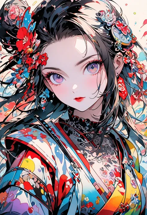 woman, samurai, japanese armor, hime cut, long back hair, nice style, (((stylish fashion))), 8K quality, intense watercolor, detailed watercolor, watercolor splash, surreal, avant-garde pop art, beautiful and expressive painting, beautiful artwork illustra...