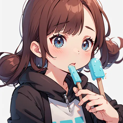 Cute  girl sucking on a popsicle 