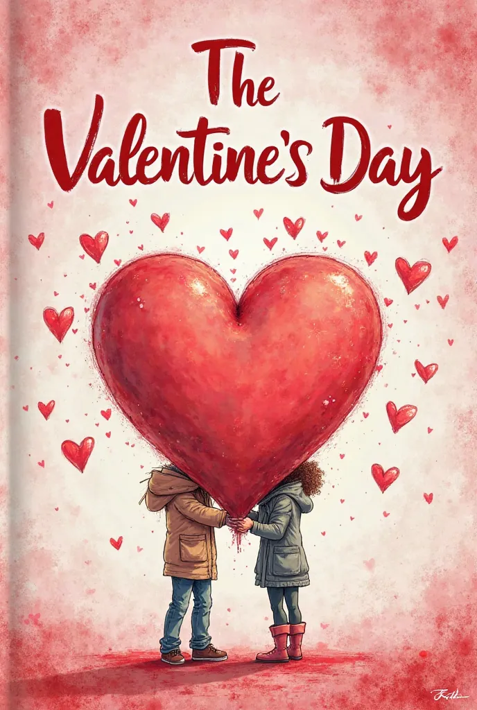 Give me a cover for a book called " The Valentine's Day signature, love stories " ( where people don't come out and lots of drawings appear, for example love letters and hearts) and that the title appears in Spanish.