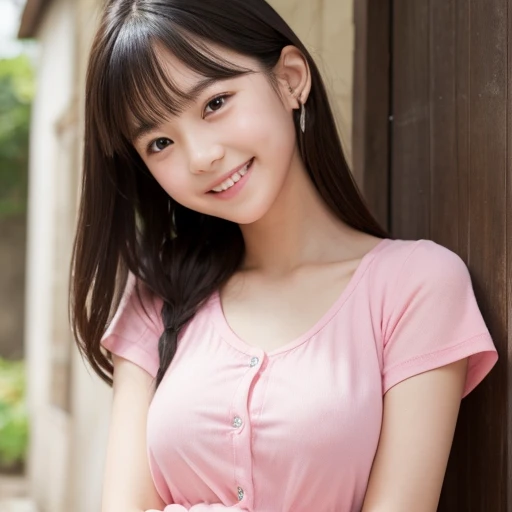    she's smiling 、small breasts、1 middle school girl、beautiful nipples、pink clothes for s、Clothes stick to the skin