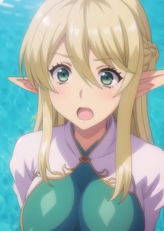 (((Best quality))),((Ultra-detailed)),((illustration)),((Disheveled hair)),((frilld)),(1 girl),
Almia Agraliel \(Kyonyuu Elf Oyako Saimin\),long hair,blonde hair,green eyes,
1girl, blush, breasts, elf, hair between eyes, large breasts, long pointy ears, lo...