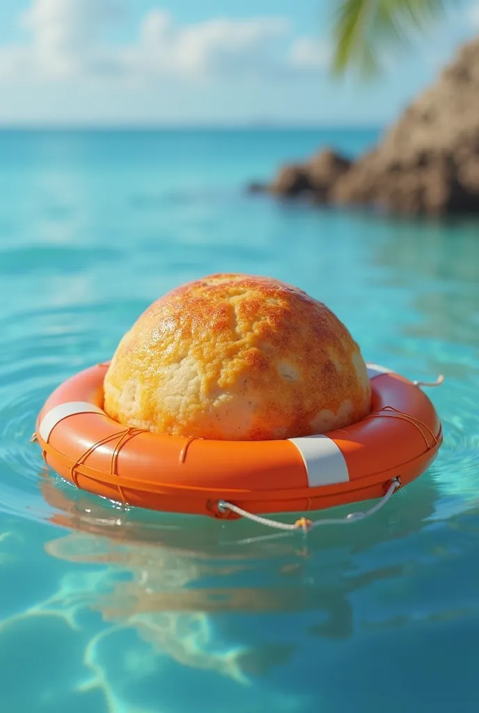 A coxinha with a buoy around the waist