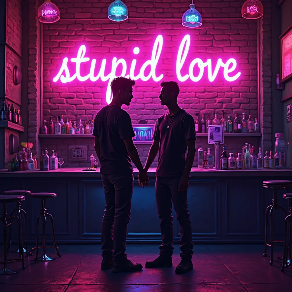 For the single Stupid Love, the album cover is set inside a vibrant, neon-lit gay bar, radiating an atmosphere of freedom and passion. The scene is bathed in hues of pink, purple, and electric blue, with neon signs reflecting off the bar’s glossy surfaces....