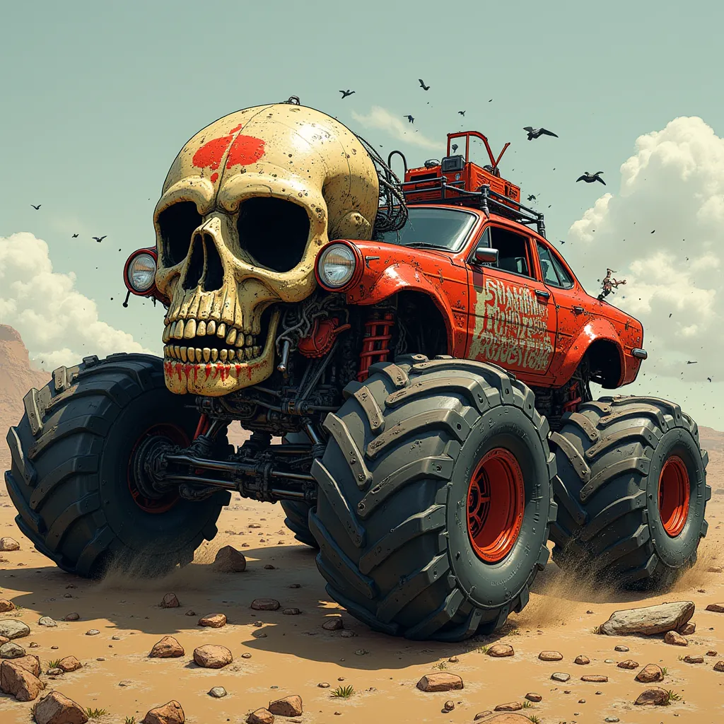 Monster car with a skull body
