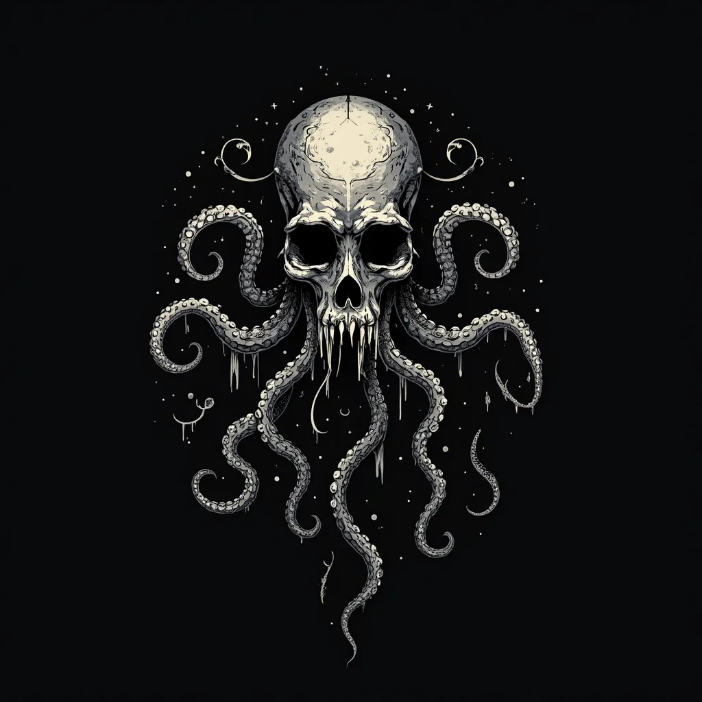 Create a logo for a YouTube channel called 'Deep Tentacles', focused on conspiracy theories and bizarre real cases for the American public.  The design must be mysterious , evocative and with a touch of cosmic horror, inspired by H.p. Lovecraft and dark sc...