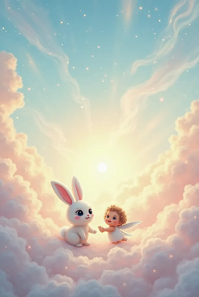 A sky with a bunny and a little angel 

