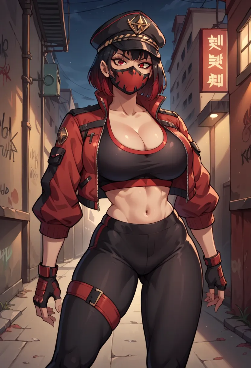 score_9, score_8_up, score_7_up, source_anime, BREAK (Masterpiece, Best Quality, Highly Detailed, Detailed Background, Cowboy Shot, Beautiful huge Breasts, Perfect Eyes, Sexy Pose), BREAK, Mortal Kombat 1, Skarlet, Official Alternate Outfit, Short Black Ha...