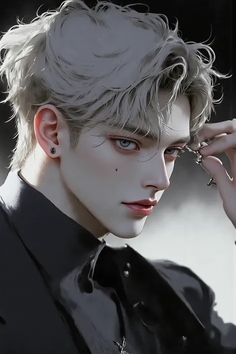 (걸작), (top quality), 10,000, alone, male,  Messy black hair ,  dreamy eyes ,  amber eyes , sculptural jawline ,  muscular, modern student,  arrogant, confident,  majestic , Aesthetic, ethereal, handsome,  tall,  Very nice, detailed eyes, young adult face, ...