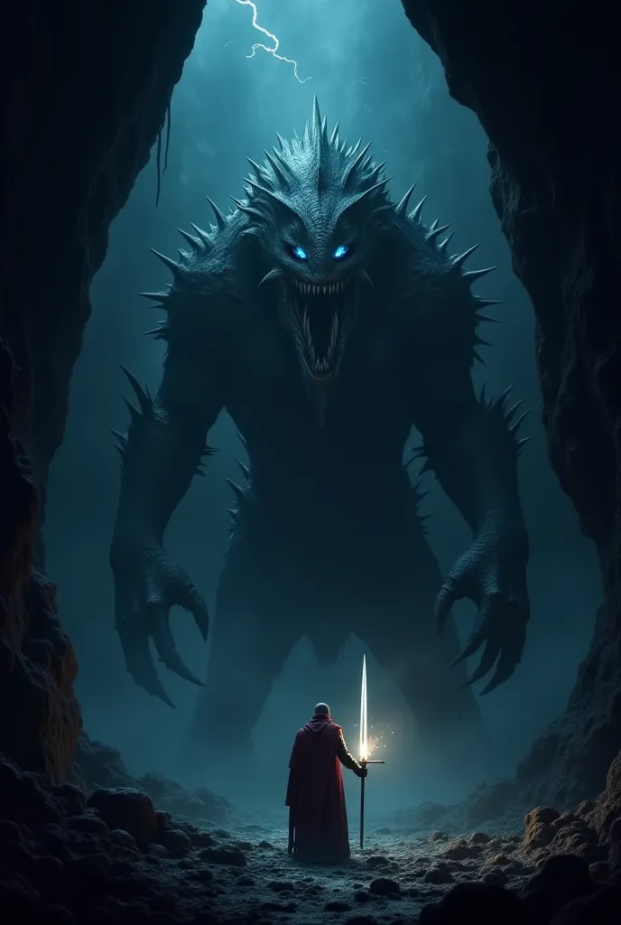 The knight bravely advanced into the dark cave. His sword shone with the glow of dim torches.. The monster with sharp fangs swooped down, but the knight avoided his fatal blow and shot a lightning stab at his heart. His last cry sounded in the depths of da...