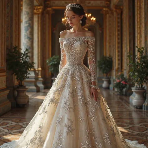 A full body wedding dress with diamonds