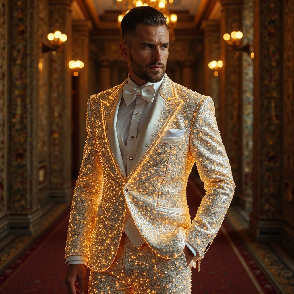 A bridegroom's suit covered with diamonds