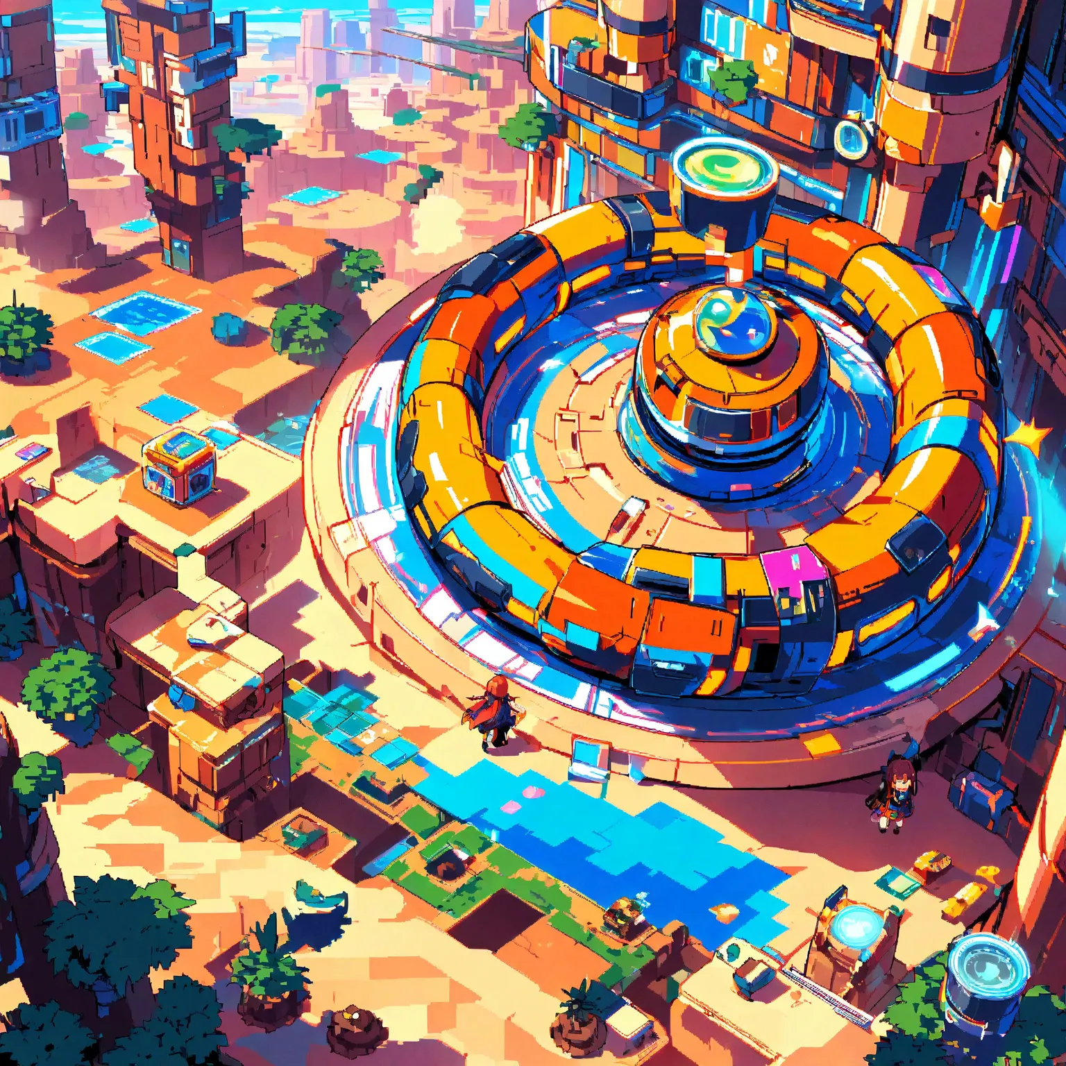 Giant worm, pixelated desert environment, 16bit, vivid colors, anime atmosphere, digital art