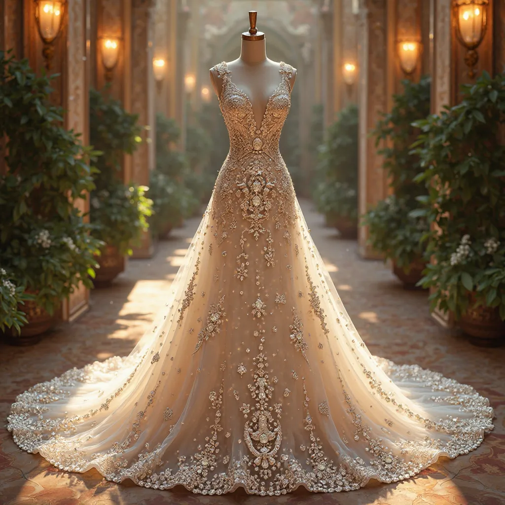 A wedding dress covered with diamonds