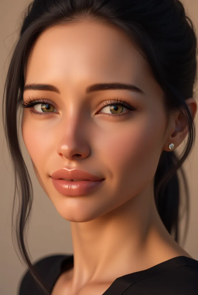 Realistic symmetrical close up portrait, realistic skin, Beautiful high-ranking woman witch, glow up make up,  charming woman, seducing, seductive looking, seduce,sardonic smile , lips full in love ,photorealistic , Symmetrical close-up portrait of a beaut...