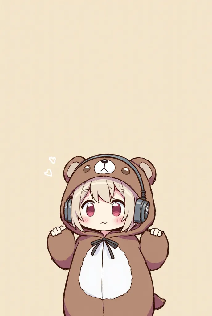 Wore a bear costume、A girl with a beige bob is wearing headphones and looks shy and smiling、MINI-CHARACTERS