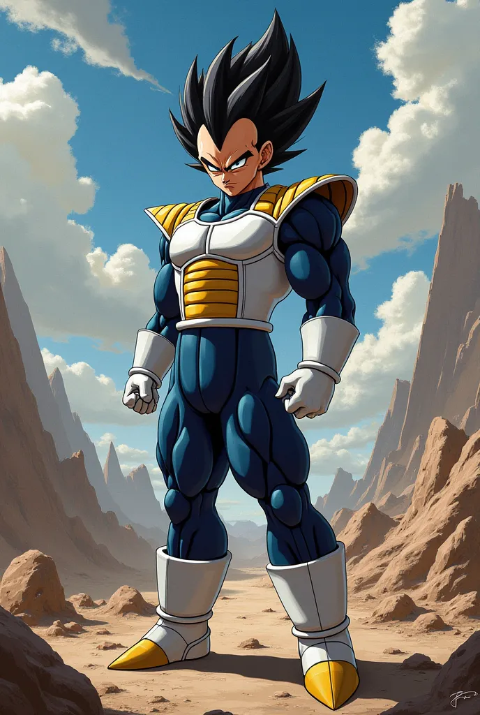 I want you to create a drawing of the character prince Vegeta from Dragon Ball Z 