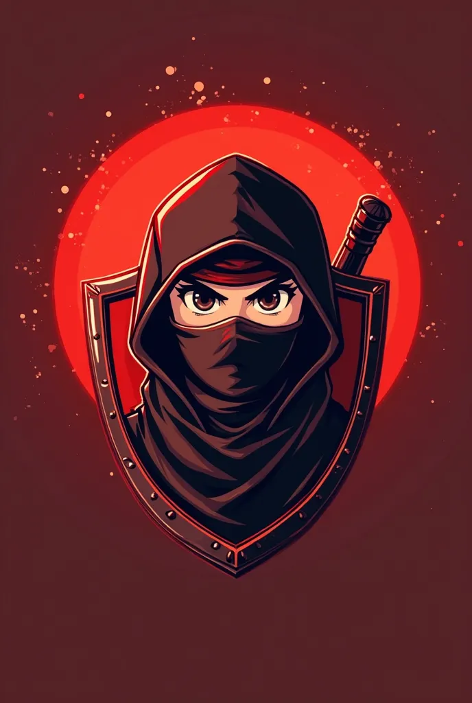 
Bright Red Shield type logo with a ninja cartoon realistic type logo is png background the shield haves a text "1º TDG B"