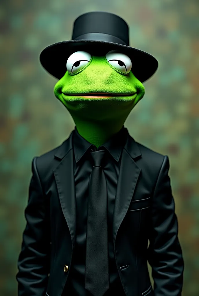 there is a green and black figure with a black shirt and tie, digital art inspired by Luigi Kasimir, reddit, digital art, green doom guy, vinny from vinesauce, kermit dressed as the undertaker, horrifying :4, super rich happy pepe, roblox avatar, lizard pe...