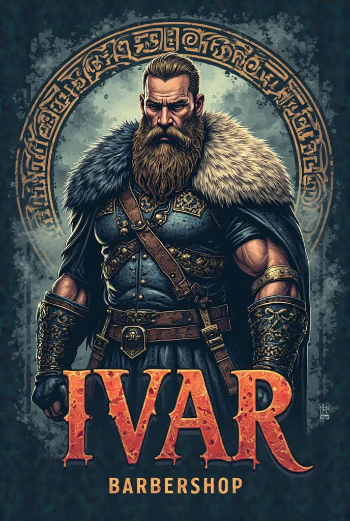 Can you help me create a logo for a barbershop where its slogan is a Viking and the name of the barber Ivar