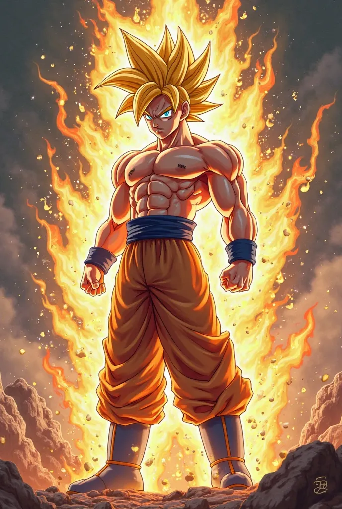 I want you to create a drawing of the character goku from Dragon Ball on your ultra saiyan transformation