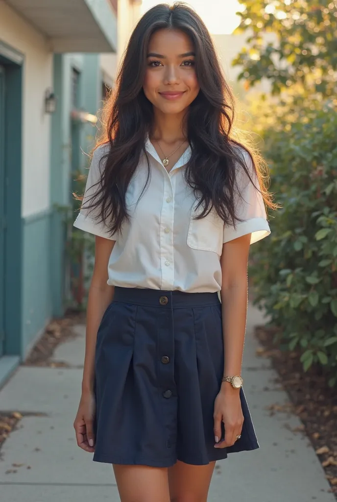  Latin American girl who wears a school uniform and shows her legs